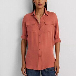 245$ Lauren Ralph Lauren Crepe de Chine Button Up Shirt Size S Pink Mahogany